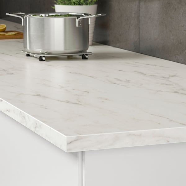 EKBACKEN - Worktop, white marble effect/laminate, 246x2.8 cm