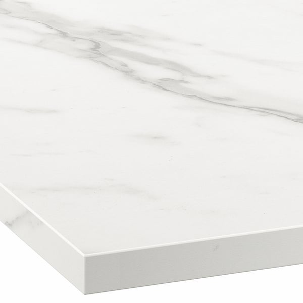 EKBACKEN - Worktop, white marble effect/laminate,186x2.8 cm