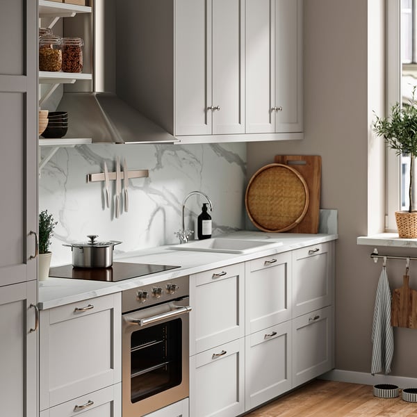 EKBACKEN worktop, white marble effect/laminate, 246x2.8 cm