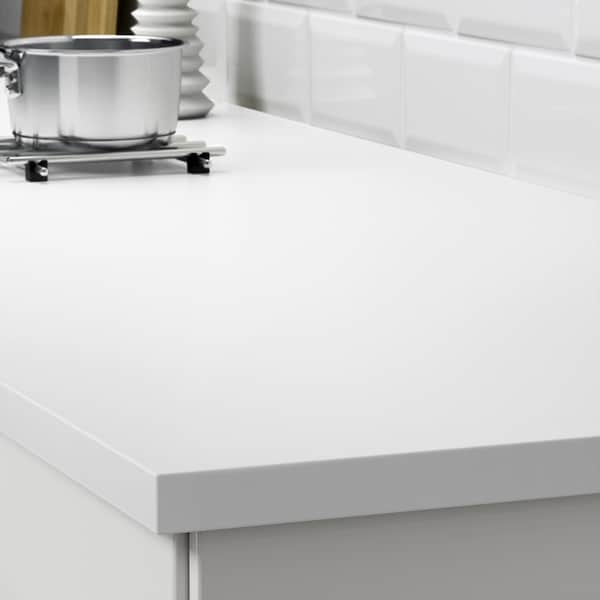 EKBACKEN - Worktop, double-sided, with white edge light grey/white/laminate, 246x2.8 cm