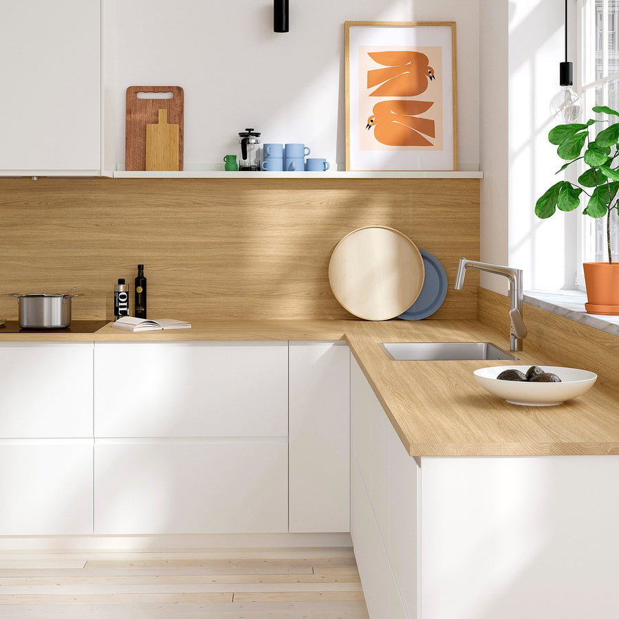 EKBACKEN worktop, light oak effect/laminate, 186x2.8 cm