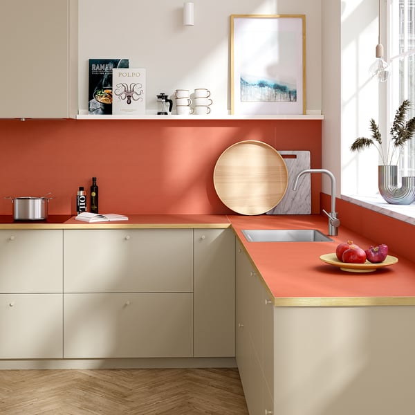 EKBACKEN worktop, terracotta effect/laminate, 246x2.8 cm