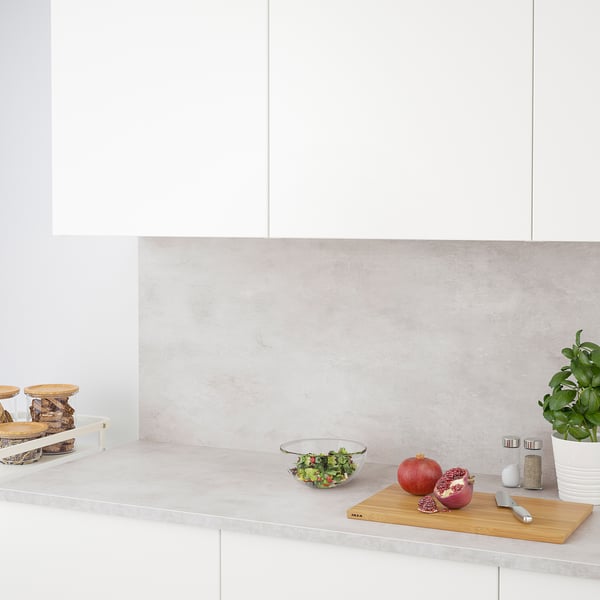 EKBACKEN worktop, light grey concrete effect/laminate, 186x2.8 cm