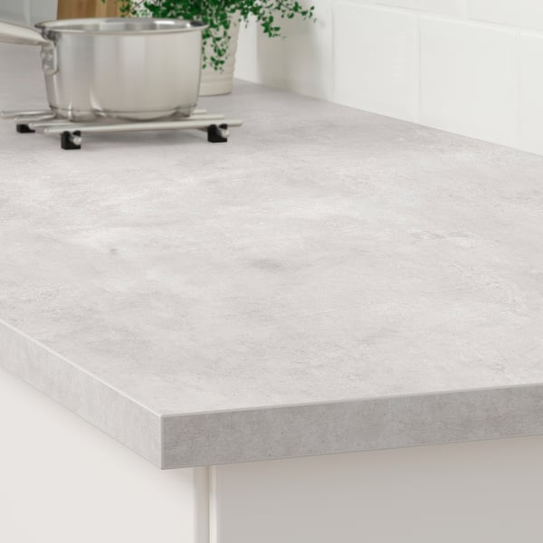EKBACKEN worktop, light grey concrete effect/laminate, 186x2.8 cm
