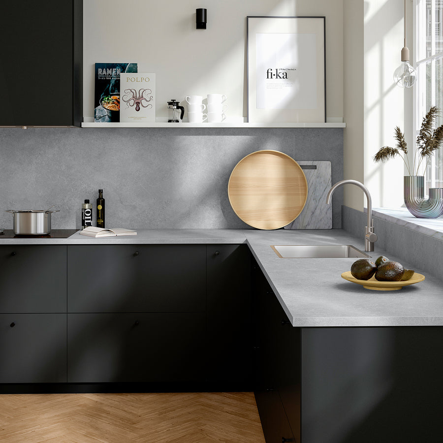 EKBACKEN worktop, light grey concrete effect/laminate, 186x2.8 cm