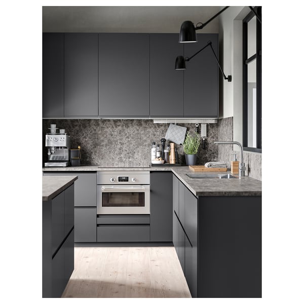 EKBACKEN worktop, dark grey marble effect/laminate