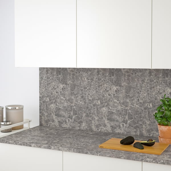 EKBACKEN worktop, dark grey marble effect/laminate