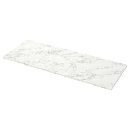 EKBACKEN - Custom made worktop, white lively marble effect/laminate, 63.6-125x2.8 cm