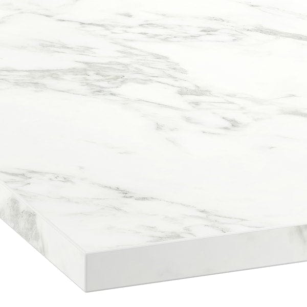 EKBACKEN - Custom made worktop, white lively marble effect/laminate, 63.6-125x2.8 cm