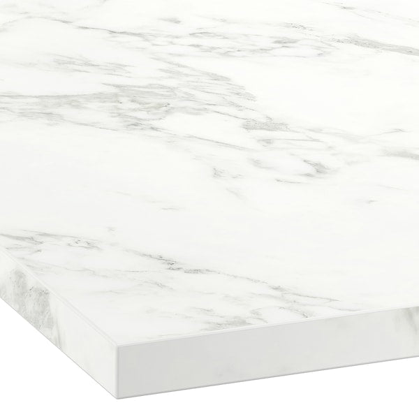 EKBACKEN - Custom made worktop, white lively marble effect/laminate, 30-45x2.8 cm