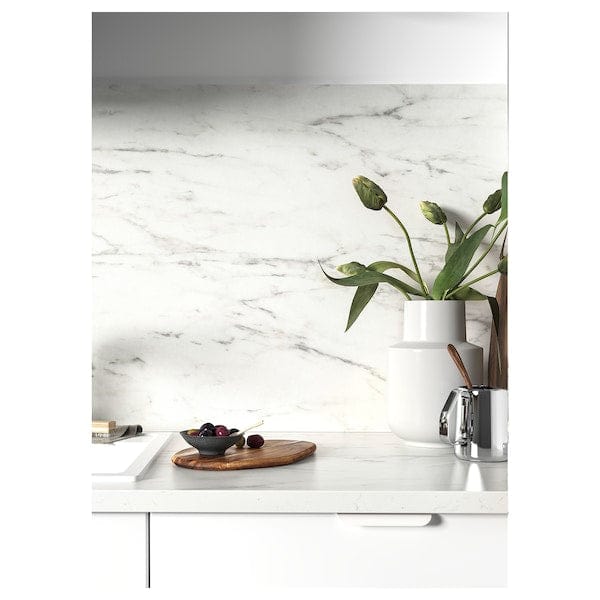 Ikea EKBACKEN - Custom made worktop, white marble effect/laminate, 63.6-125x2.8 cm