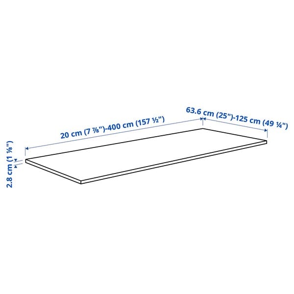 Ikea EKBACKEN - Custom made worktop, white marble effect/laminate, 63.6-125x2.8 cm