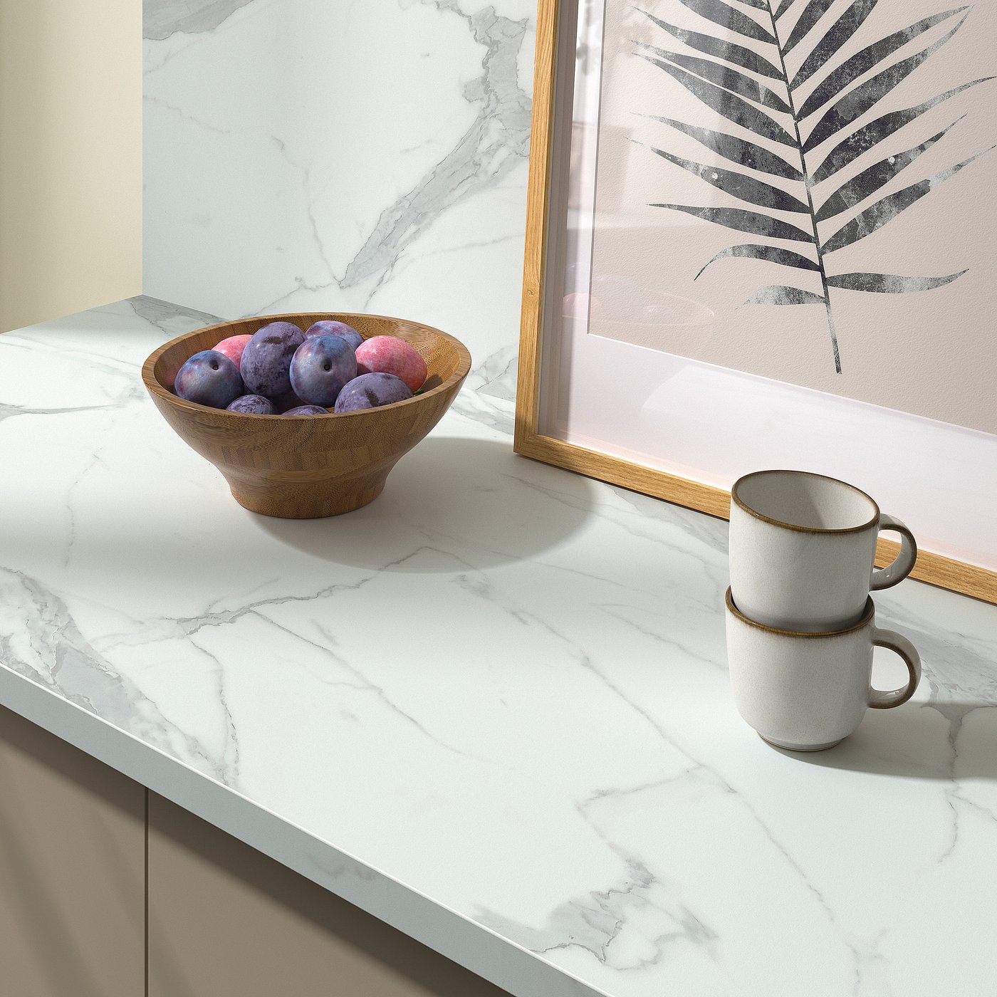 EKBACKEN custom made worktop, white marble effect/laminate, 45.1-63.5x2.8 cm