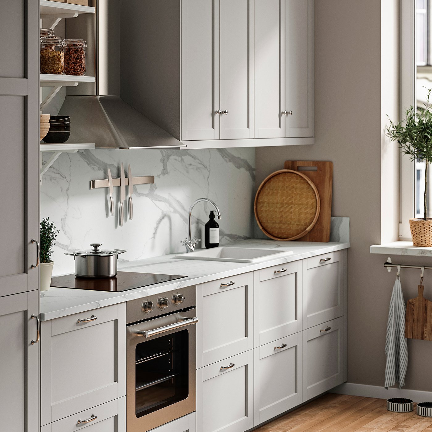 EKBACKEN custom made worktop, white marble effect/laminate, 45.1-63.5x2.8 cm