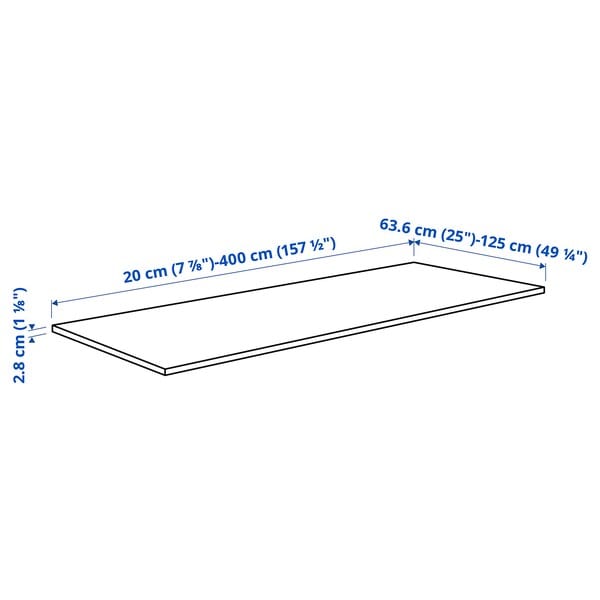 Ikea EKBACKEN - Custom made worktop, white high-gloss/laminate, 63.6-125x2.8 cm
