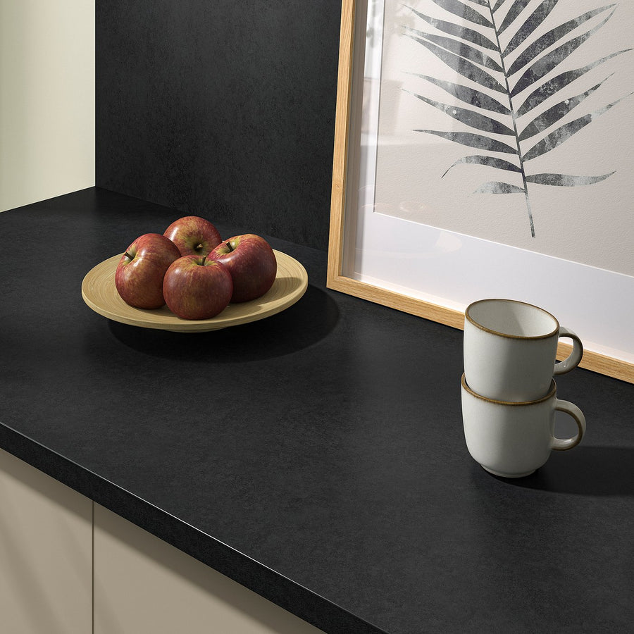EKBACKEN custom made worktop, black/laminate, 63.6-125x2.8 cm