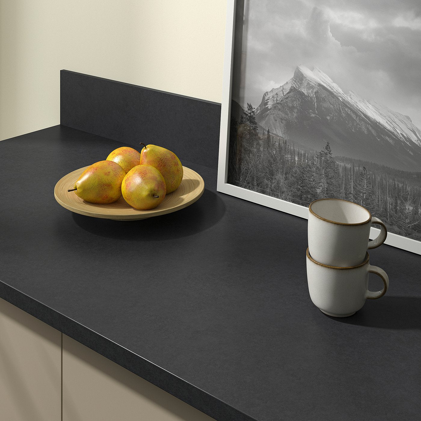 EKBACKEN custom made worktop, black/laminate, 63.6-125x2.8 cm