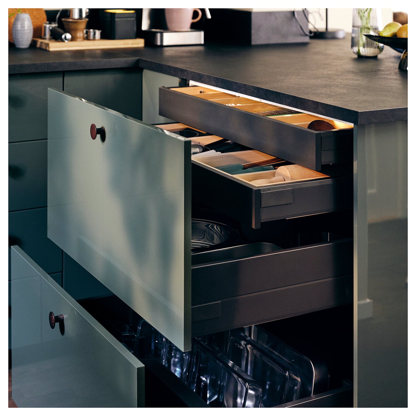 EKBACKEN custom made worktop, black/laminate, 63.6-125x2.8 cm