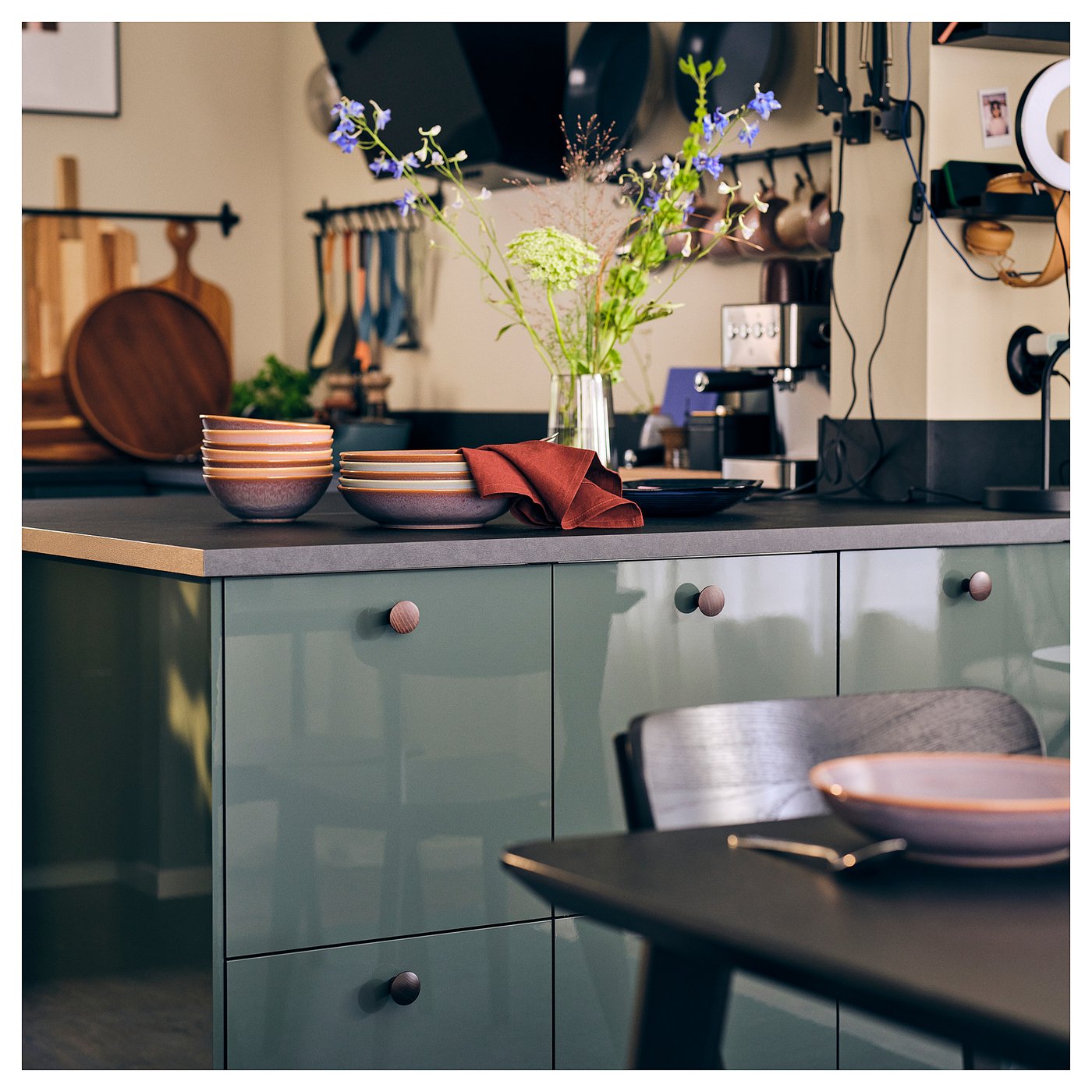 EKBACKEN custom made worktop, black/laminate, 63.6-125x2.8 cm