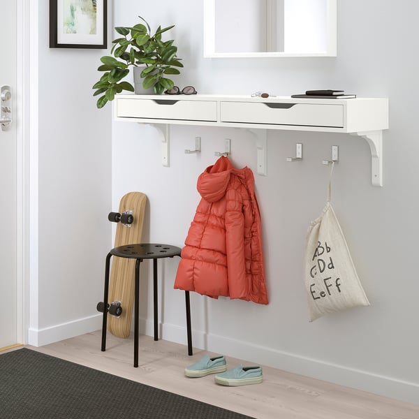 EKBY ALEX shelf with drawers, white, 119x29 cm