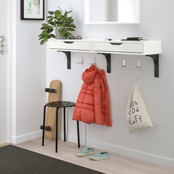 EKBY ALEX / RAMSHULT wall shelf, white/black, 119x29 cm