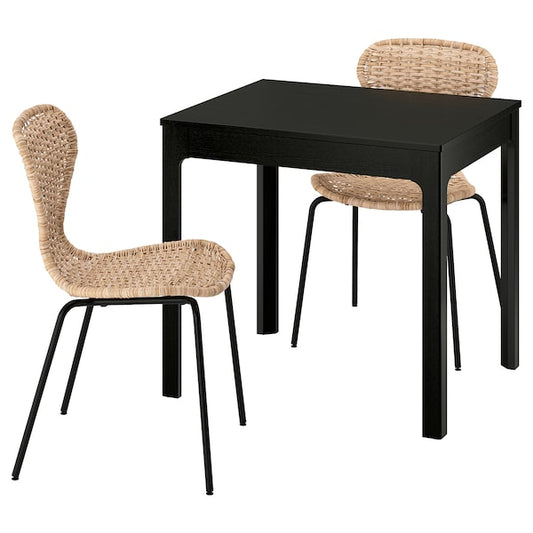 EKEDALEN / ÄLVSTA - Table and 2 chairs, dark brown/rattan black, 80/120 cm