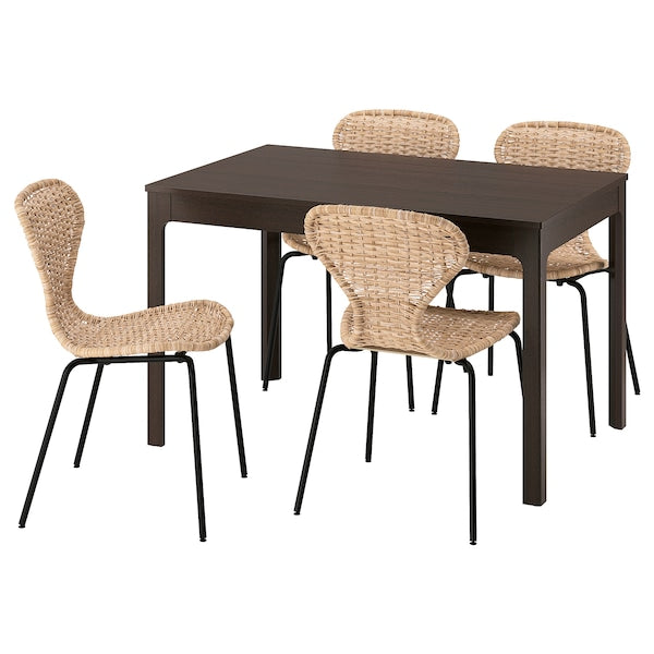 EKEDALEN / ÄLVSTA - Table and 4 chairs, dark brown/rattan black, 120/180 cm