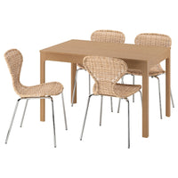 EKEDALEN / ÄLVSTA - Table and 4 chairs, oak/rattan chrome-plated,120/180 cm