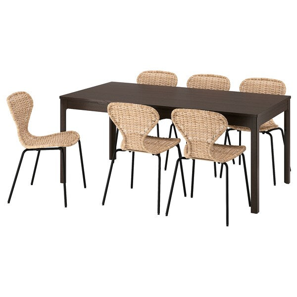 EKEDALEN / ÄLVSTA - Table and 6 chairs, dark brown/rattan black, 180/240 cm