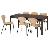 EKEDALEN / ÄLVSTA - Table and 6 chairs, dark brown/rattan black,180/240 cm