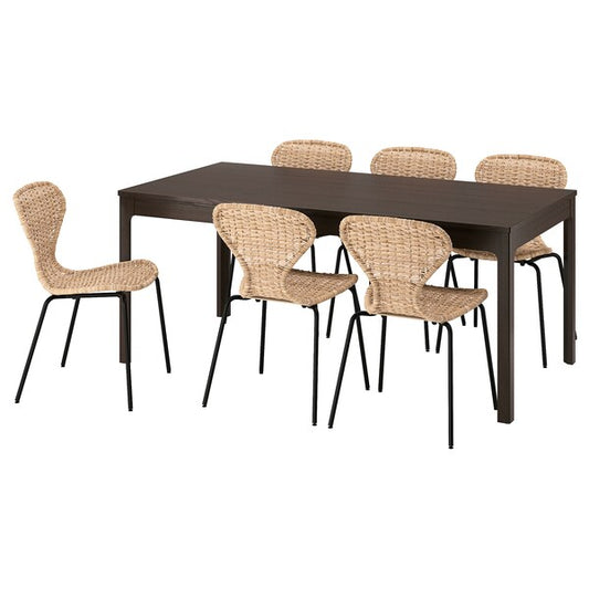 EKEDALEN / ÄLVSTA - Table and 6 chairs, dark brown/rattan black, 180/240 cm