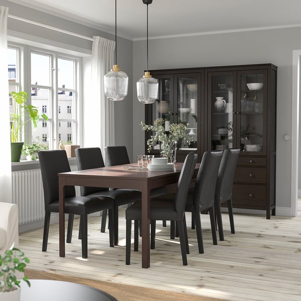 EKEDALEN / BERGMUND Table and 6 chairs - dark brown/Glose black 180/240 cm , 180/240 cm