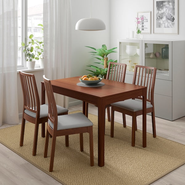 EKEDALEN / EKEDALEN - Table and 4 chairs, brown/light grey, 120/180 cm