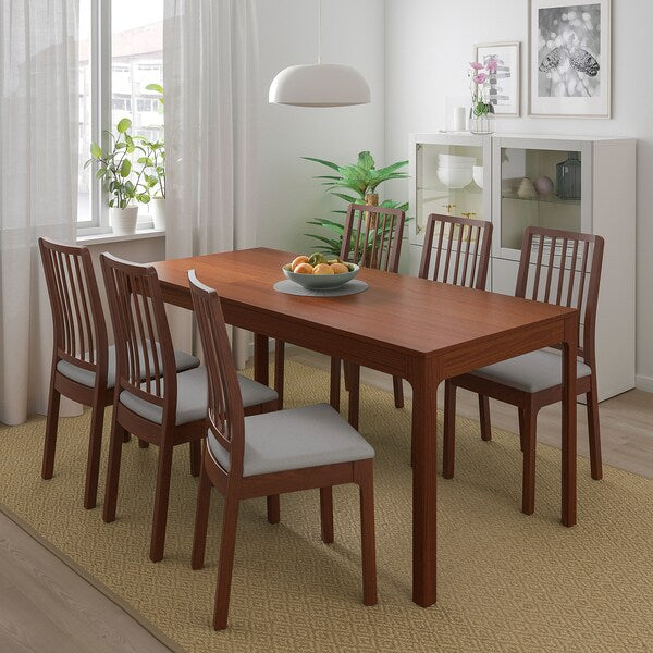 EKEDALEN / EKEDALEN - Table and 4 chairs, brown/light grey, 120/180 cm