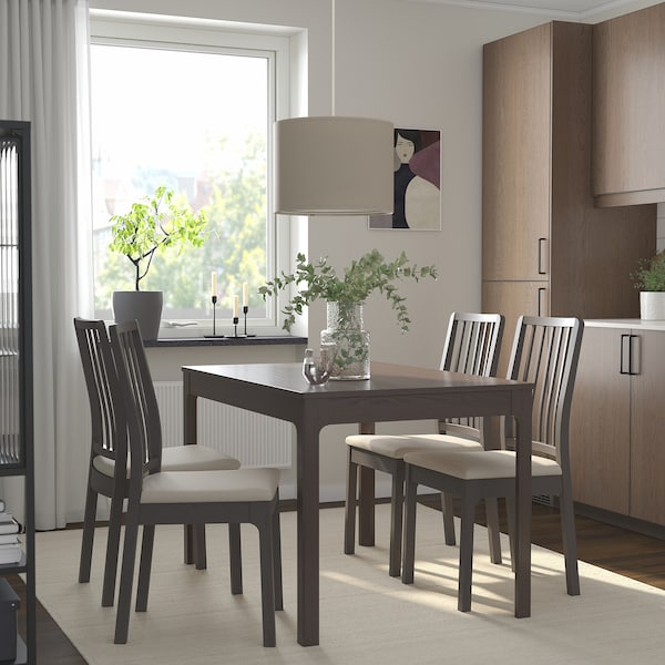 EKEDALEN / EKEDALEN - Table and 4 chairs, dark brown/Hakebo beige,120/180 cm