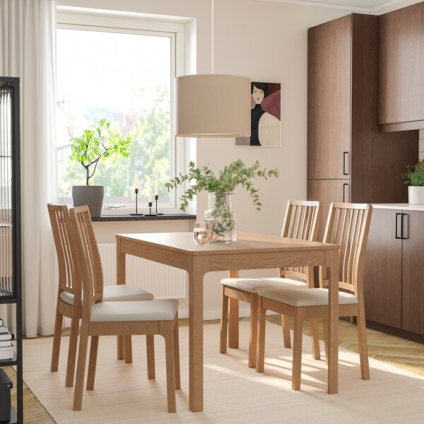 EKEDALEN / EKEDALEN - Table and 4 chairs, oak/Hakebo beige effect,120/180 cm