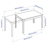 EKEDALEN / EKEDALEN - Table and 6 chairs, white/white/light grey, 120/180 cm