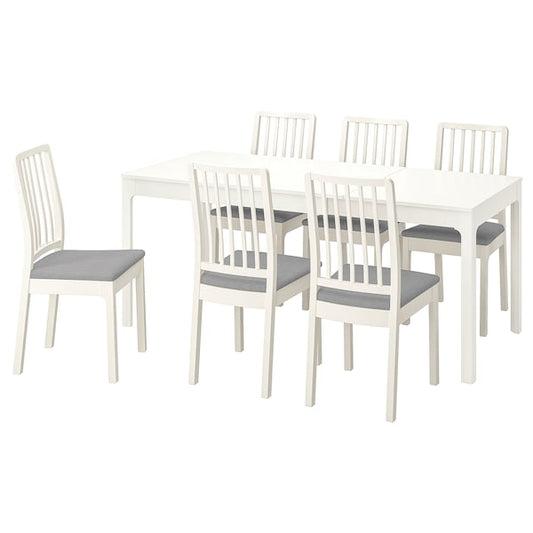 EKEDALEN / EKEDALEN - Table and 6 chairs, white/white/light grey, 120/180 cm