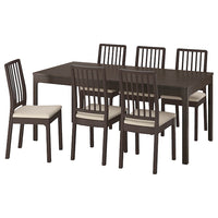 EKEDALEN / EKEDALEN - Table and 6 chairs, dark brown/Hakebo beige,180/240 cm