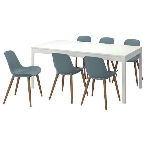 EKEDALEN / GRÖNSTA - Table and 6 chairs, white/grey-turquoise, 180/240 cm