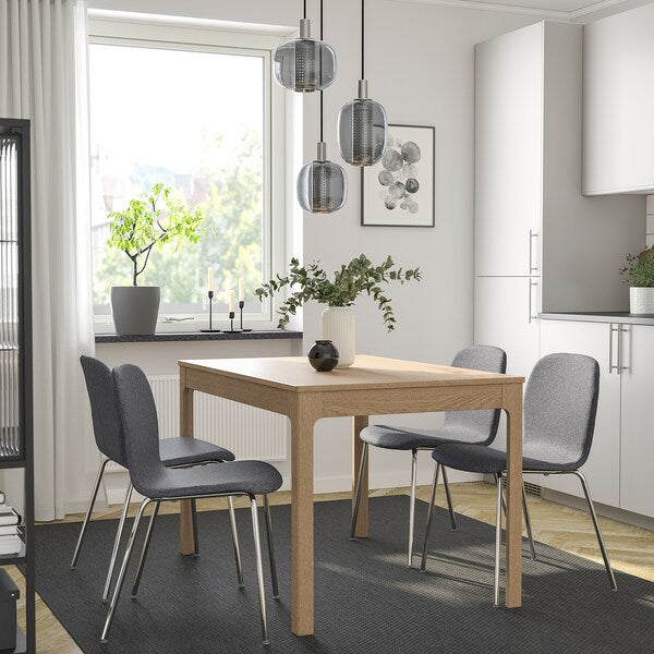 EKEDALEN / KARLPETTER - Table and 4 chairs, oak/Gunnared smoky grey chrome,120/180 cm