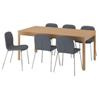 EKEDALEN / KARLPETTER - Table and 6 chairs, oak/Gunnared smoky grey chrome,180/240 cm