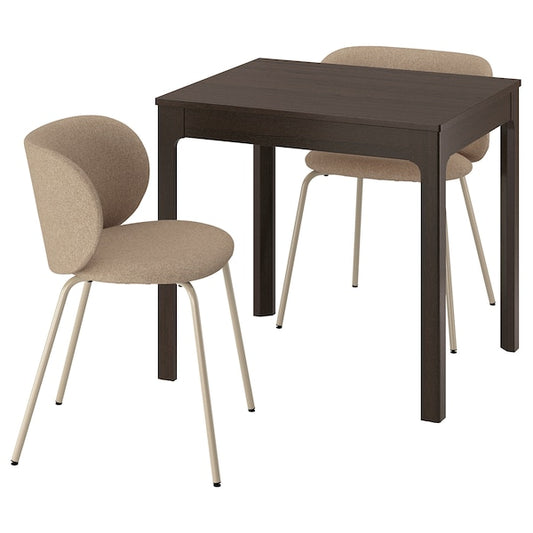 EKEDALEN / KRYLBO - Table and 2 chairs, dark brown/Tonerud beige,80/120 cm