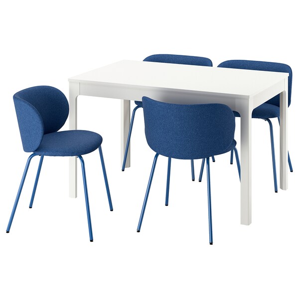 EKEDALEN / KRYLBO - Table and 4 chairs, white/Tonerud blue,120/180 cm