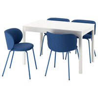 EKEDALEN / KRYLBO - Table and 4 chairs, white/Tonerud blue,120/180 cm