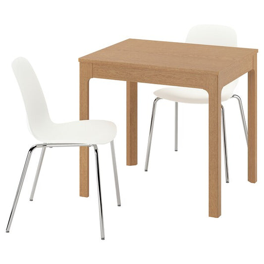 EKEDALEN / LIDÅS - Table and 2 chairs, oak/white chrome-plated, 80/120 cm