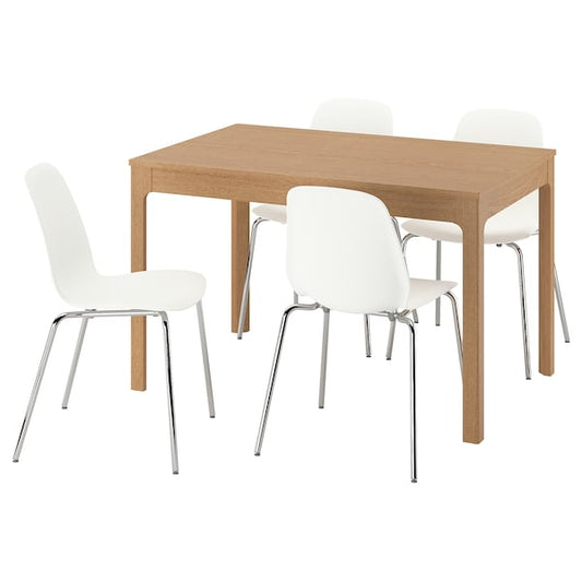 EKEDALEN / LIDÅS - Table and 4 chairs, oak/white chrome-plated, 120/180 cm