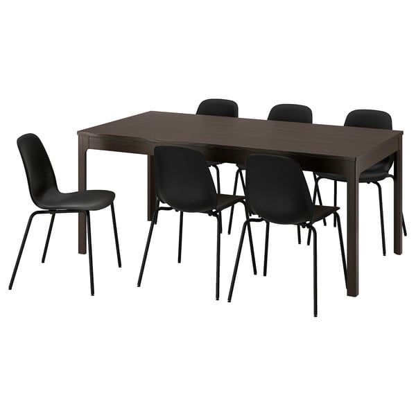 EKEDALEN / LIDÅS - Table and 6 chairs, dark brown/black black, 180/240 cm
