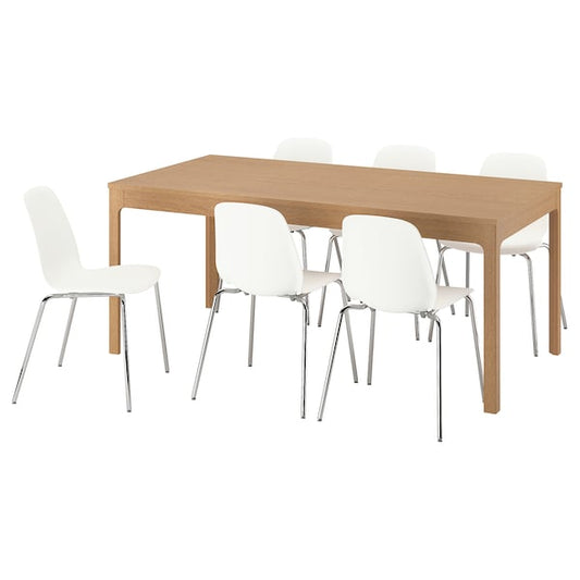 EKEDALEN / LIDÅS - Table and 6 chairs, oak/white chrome-plated, 180/240 cm