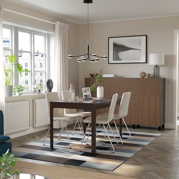 Ikea EKEDALEN / LILLÅNÄS - Table and 4 chairs, dark brown/chrome Gunnared beige,120/180 cm